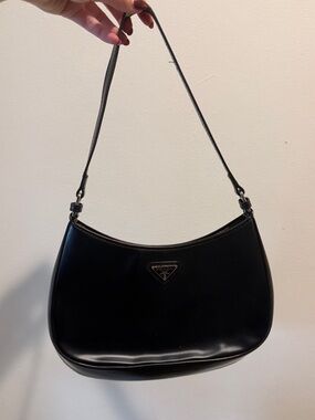 Black Patent Shoulder Bag with Prada Logo